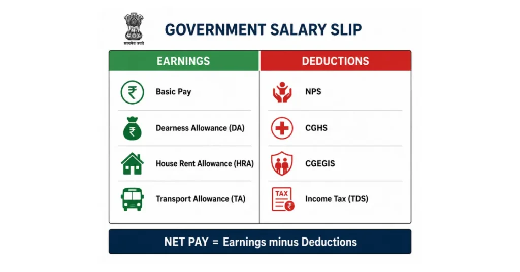 salary slip earnings and deductions breakdown diagram India 2026