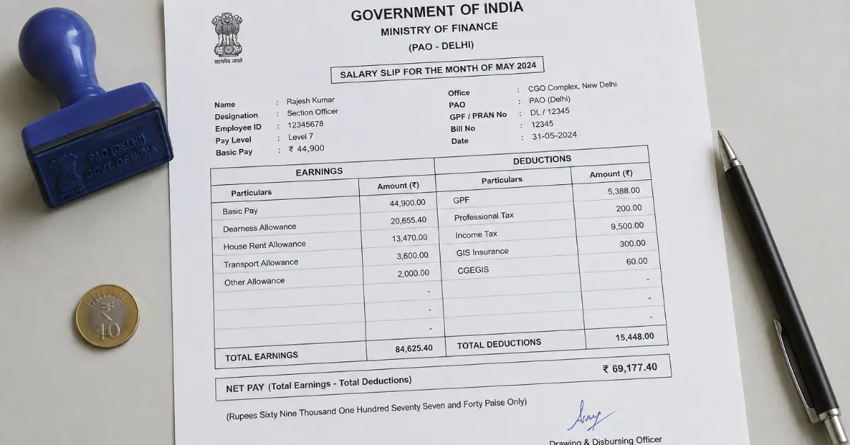 You are currently viewing 7th Pay Commission Salary Slip Format – All Deductions Explained (2026)